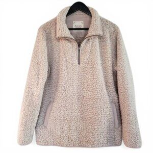 Altar'd State Women’s Cozy Teddy Bear Puffy Fleece Pullover Beige Sweater Size L